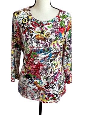 Nygard Collection Multicolor Print Top Women’s Small Casual Artsy Tee